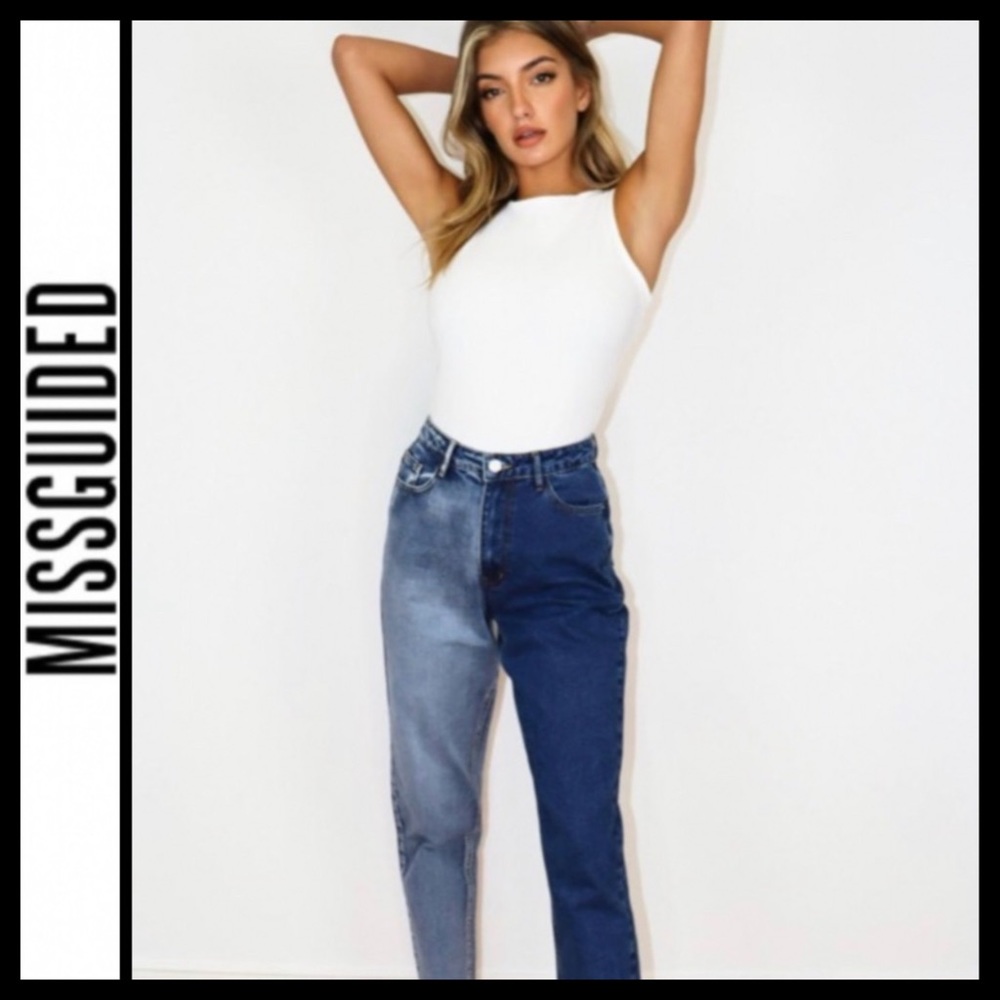 NWT Missguided Riot High Rise Splice Mom Jeans